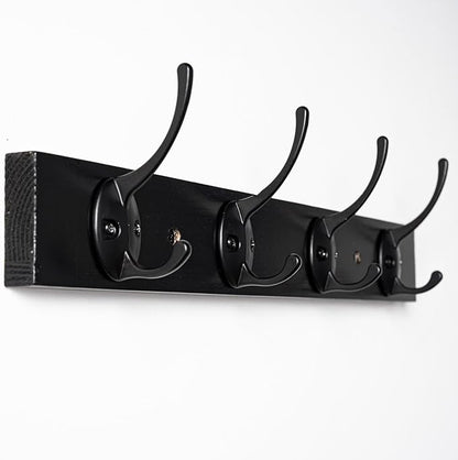 Coat Hooks Wall Mounted, Wooden Hat Rack with 4 Hooks for Entryway, Bathroom,Bedroom(Black)
