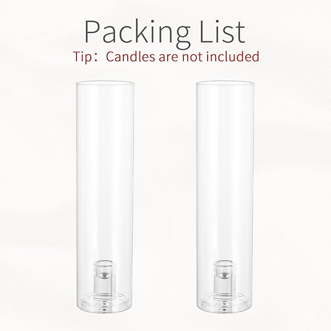 Glass Hurricane Candle Holder: 11.8" Tall Candlestick Holder with Cylinder Windproof Cover Clear Taper Candle Holders for Wedding Party Birthday Christmas Home Decor Set of 2