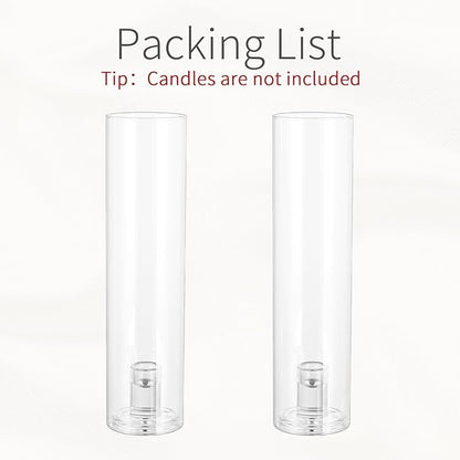 Glass Hurricane Candle Holder: 11.8" Tall Candlestick Holder with Cylinder Windproof Cover Clear Taper Candle Holders for Wedding Party Birthday Christmas Home Decor Set of 2