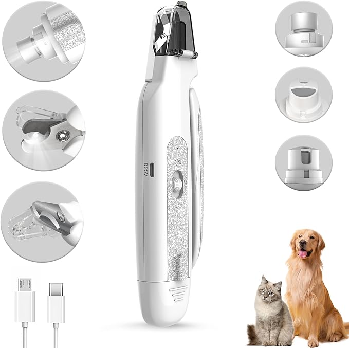 2-in-1 Cat Nail Clippers & Dog Nail Clippers Trimmers for Large Medium Small Dogs Cats Claw Trimmer Quick Sensor and Safety Guard USB Rechargeable with 2 LED Lights Dogs Nail Trimmer-Mewly Pet