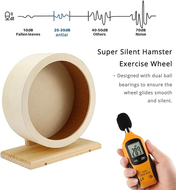 antiai 9.8 Inch Wooden Hamster Exercise Wheel Set,Silent Wheel Quiet Spinner Hamster Running Wheels,Hamster Water Feeder Accessories Chew Toys for Hamsters, Gerbils, Mice and Other Small Pets,9 pcs-Mewly Pet