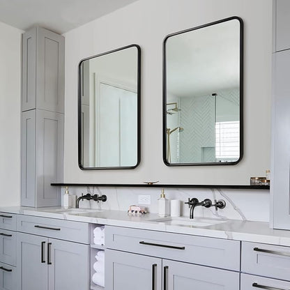 ANDY STAR Matte Black Mirror for Bathroom, 20x28 Inch Rounded Rectangle Mirror, Modern Vanity Mirror Tube Metal Frame HD Reflection Wall-Mounted Mirrors Vertically or Horizontally