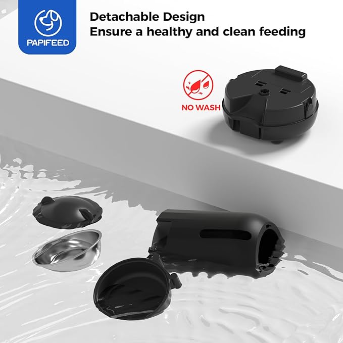 PAPIFEED Automatic Cat Feeder, 3L Timed Cats Food Dispenser with Dual Power Supply, Auto Pet Feeder with Programmable Portion Control for Cats and Small Dogs, Black-Mewly Pet