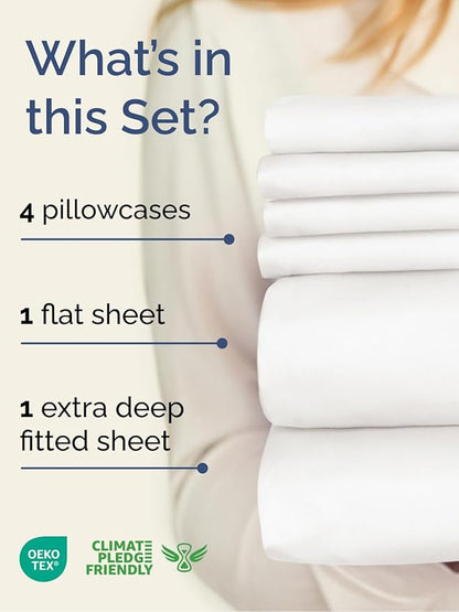 Extra Deep Cal King Sheet Set - 6 Piece Breathable & Cooling Sheets - Hotel Luxury Bed Sheets Set - Easy Fit - Soft, Wrinkle Free & Comfy Sheets Set - Antique White Sheet Set with Extra Deep Pockets