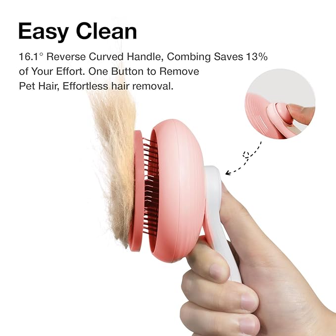 Pet Grooming Self-Cleaning Slicker Brush for Cats & Dogs, Effortlessly Removes Tangles, Loose Undercoat and Mats (Pink, 2 Pack)-Mewly Pet