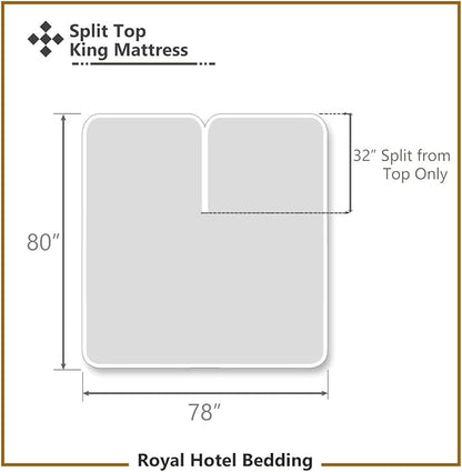 Royal Hotel Bedding Mattress Topper, Top-Split-King, 2 Inches Hypoallergenic Overfilled Down Alternative Anchor Bands Mattress Topper