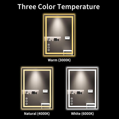 LOAAO 24X32 LED Bathroom Mirror with Lights, Anti-Fog, Dimmable, Backlit + Front Lit, Lighted Bathroom Vanity Mirror for Wall, Memory Function, Tempered Glass, Shatter-Proof, ETL Listed