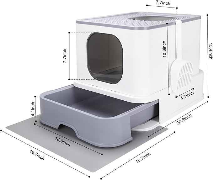 RIZZARI Cat Litter Box Stainless Steel Top-Entry : Leak-Proof Enclosed Design Reduces Odor, for Indoor Cats & Owners (White)-Mewly Pet