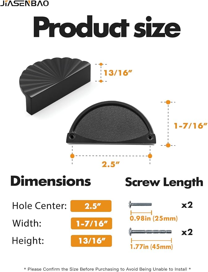 5 Pack Black Cabinet Pulls 2.5" Hole Center Cup Flat Matte Black Drawer Pulls Kitchen Cupboard Bathroom Dresser Cabinet Hardware Handles Zinc Alloy