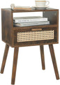 MaxSmeo Mid Century Nightstand, Rattan Side Table with Drawer, Wood Modern Bedside Table for Bedroom, Living Room and Small Spaces (Rustic Brown)