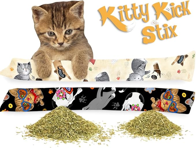 Kitty Kick Stix 15" Catnip Kicker Toy – Set of 2 | Handmade in USA | Interactive Cat & Kitten Toy | Durable Kicker Packed with 100% Potent Catnip for All Breeds (Light/Dark Mix)-Mewly Pet