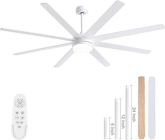 YUHAO 72 Inch White Ceiling Fan with Light and Remote Control.Noiseless,Dimmable,3CCT,6 Speeds Reversible, DC Ceiling Fans for Indoor or Covered Outdoor