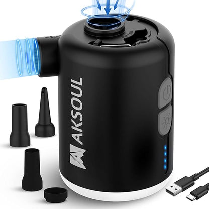 AKSOUL Portable Air Pump for Inflatables: Electric Pumps for Air Mattress Air Bed Pool Floats Raft (Basic & Tiny & Upgraded)