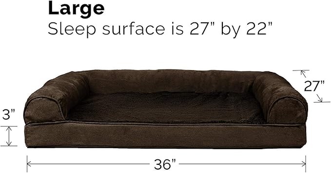 Furhaven Cooling Gel Dog Bed for Large/Medium Dogs w/ Removable Bolsters & Washable Cover, For Dogs Up to 55 lbs - Plush & Suede Sofa - Espresso, Large-Mewly Pet
