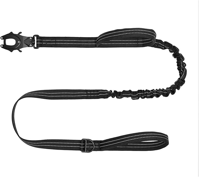 ICEFANG Tactical Dog Leash,K9 Training Walking Bungee Lead with 2 Control Handle,Heavy Duty Quick Release Metal Clasp,Hands Free D-Ring for Medium Large Dogs (6ft,Reflective Black)-Mewly Pet