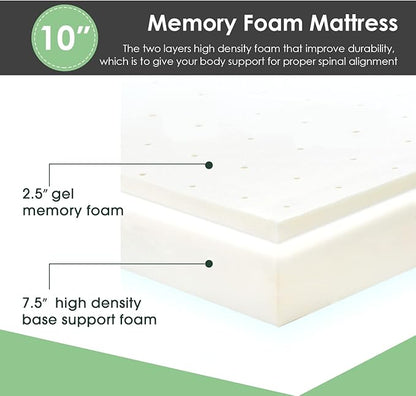 PayLessHere 10 Inch Twin Gel Memory Foam Mattress Fiberglass Free/CertiPUR-US Certified/Bed-in-a-Box/Cool Sleep & Comfy Support