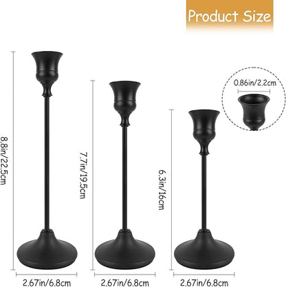 Black Candlestick Holders Set of 3, Metal Taper Candle Holders, Classic Decorative Candle Stick for Christmas, Wedding, Party, Dinner Tables,Home Décor