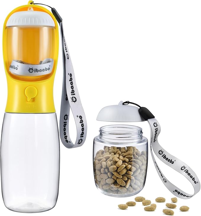 Dog Water Bottle with Food Container, Travel Puppy Water Bowl, Portable Pet Dispenser, Dog Stuff Accessories Items, Puppy Essentials Necessities for Yorkie Chihuahua Cat Walking and Hiking-Mewly Pet