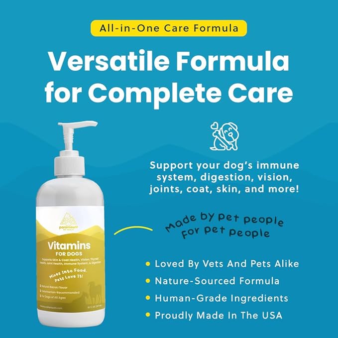 Liquid Multivitamin for Dogs with Probiotics, 8 in 1 Vitamins for Immune Support, Energy & Digestion, High Absorption Liquid Dog Supplement, Made in USA, 16 oz-Mewly Pet