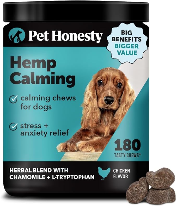 Hemp Calming Chews for Dogs - Dog Anxiety Relief, Dog Calming Treats with Hemp + Valerian Root, Melatonin for Dogs - Helps Aid with Thunder, Fireworks, Chewing & Barking (Chicken 180 ct)-Mewly Pet