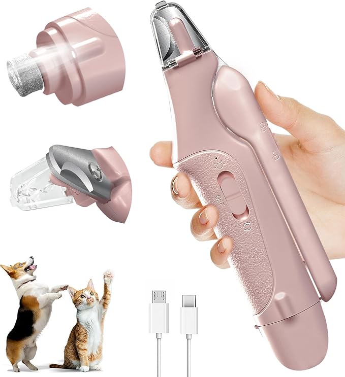 Dog Nail Clippers & Cat Nail Clipper with Catcher, 2 in 1 Dog Nail Trimmers & Grinder with Light for Large Small Dogs Cats,Silent Groom Pro Claw Trimmer, Rechargeable Dogs Nails Grinder Quiet-Mewly Pet