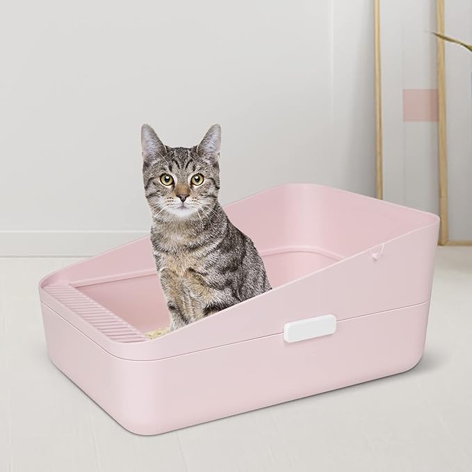 Sfozstra Cats Litter Box Low: Pink Small for Kittens up to 8 lbs, Anti Tracking Design Space Saving for Apartments-Mewly Pet