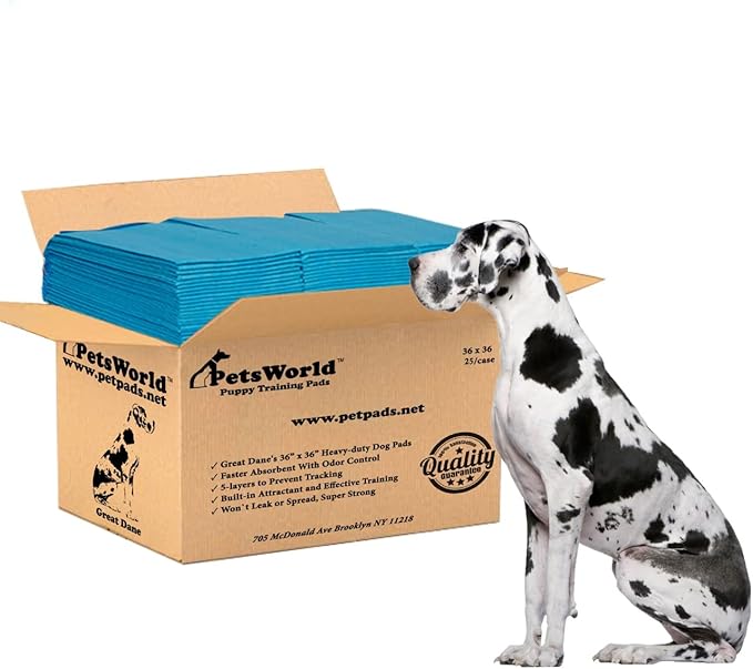 PETSWORLD Giant Dog Potty Pads, Odor-Eliminating, 36" x 36", Ultra Absorbent 5-Layer Leak-Proof Training Pads for Dogs & Cats (36x36, 25 Count)-Mewly Pet