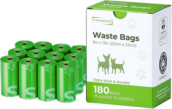 Typlastics Poop Bags for Dogs,180 Bags, Waste Refuse Cleanup, Doggy Roll Refills for Outdoor Puppy Walking and Travel, Leakproof and Tear Resistant, Unscented, 12 Pack of 15, Lime Green-Mewly Pet