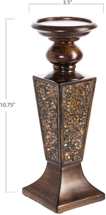 Creative Scents Schonwerk Brown Pillar Candle Holder Set of 2- Crackled Mosaic Design- Functional Table Decorations- Centerpieces for Dining/Living Room- Best Wedding Gift