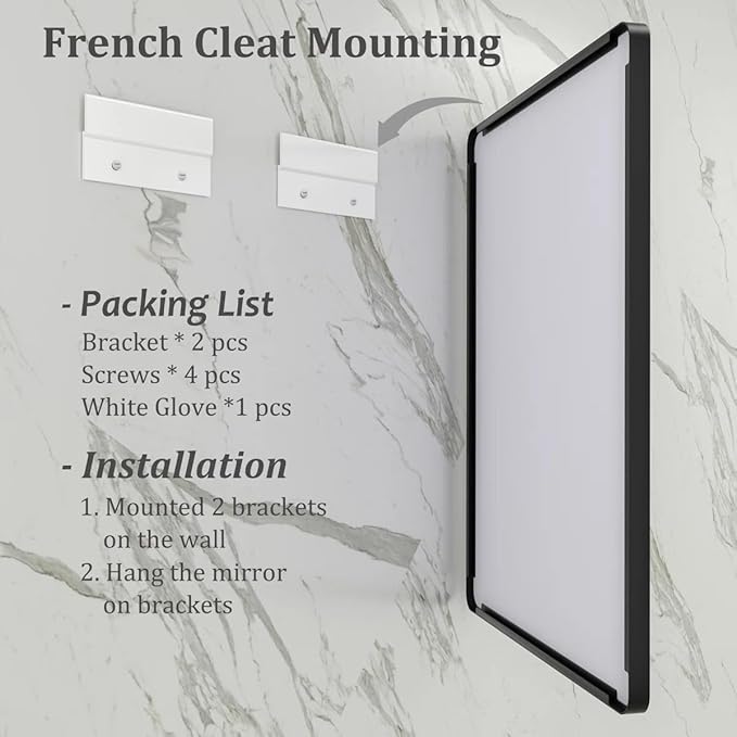 60x36 Matte Black Bathroom Mirror, Modern Rectangle Metal Framed Mirrors for Wall, Rounded Corners, Shatter-Proof (Horizontal/Vertical)