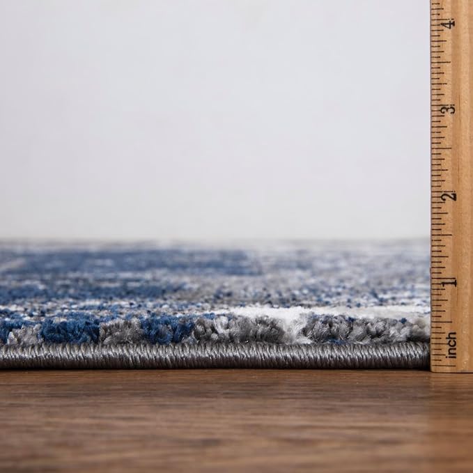 Keen Home Design Area Rugs - 2x18 Non-Shedding, Abstract Rugs for Kitchen, Living Room, Bedroom, Dining Room, Entryway - Size: 2'8" x 18', Navy/Grey/White