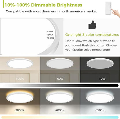20Inch Big Dimmable Flush Mount LED Ceiling Light Fixture, 3000K-4500K-6000K 3 Color Selectable Ceiling Lamp 45Watt 4500LM Low Profile Ceiling Light for Kitchen Bedroom Hallway Porch