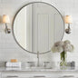 ANDY STAR Round Bathroom Mirror, 24’’ Brushed Silver Round Bathroom Mirrors in Stainless Steel Metal Frame 1" Deep Set Design