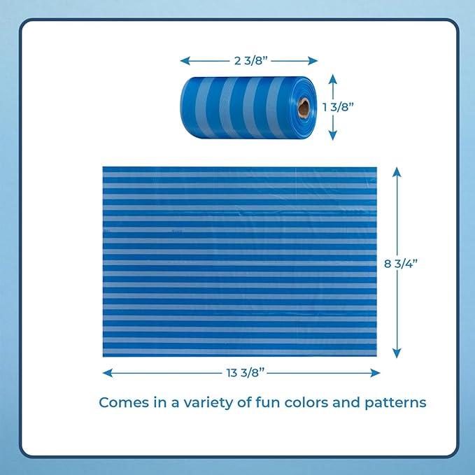 Best Pet Supplies Dog Poop Bags (150 Bags) for Waste Refuse Cleanup, Doggy Roll Replacements for Outdoor Puppy Walking and Travel, Leak Proof and Tear Resistant, Thick Plastic - Blue Strips-Mewly Pet