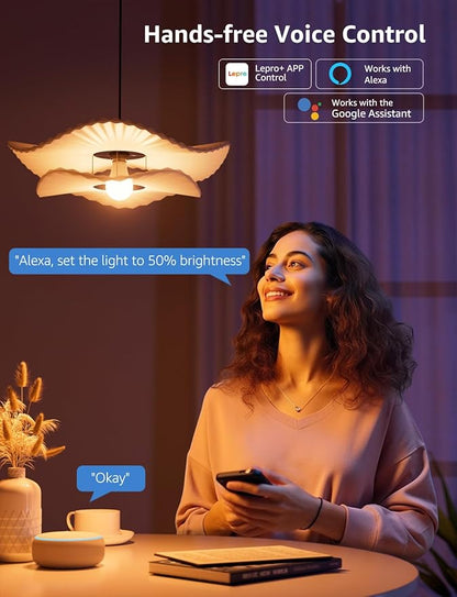 Lepro B1 AI Smart Light Bulbs - WiFi & Bluetooth RGBWW Color Changing LED Bulb Works with Alexa & Google Assistant, Personalized Al Lighting Designer, AI Voice Control, Music Sync, 2.4GHz Only, 2 Pack