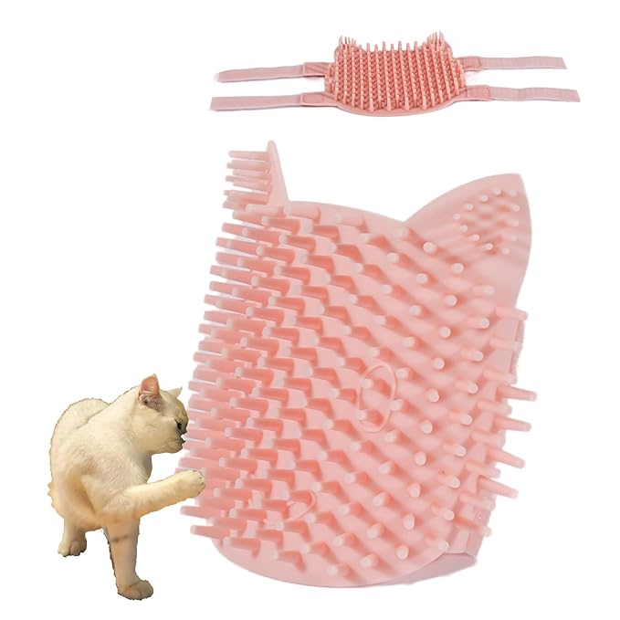 ABCOOL Cat Pet Self Grooming Comb Brush - Multi Functional Catnip Flavor Corner Massage Glove Tool for Kitten Puppy Relaxing, Extra Soft Silicone Pins Handy Hair Shedding Trimming-Mewly Pet