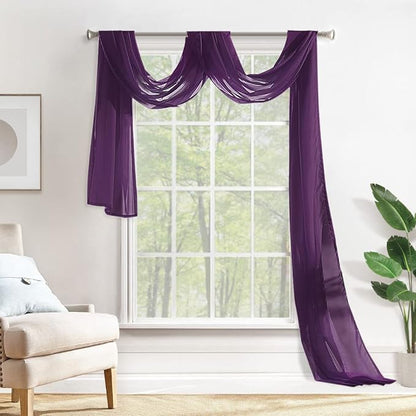 MIULEE Luxury Sheer Voile Elegant Topper Long Window Valance Solid Treatment Swags Drapes for Ceremony Wedding Canopy Bed 54" x 216" Plum Purple