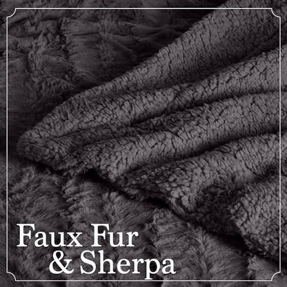 The Connecticut Home Co Bedding Blanket, Queen 90x90, Soft Fluffy Room Decor, Cozy Warm Throws for Bed, Gifts for Women, Bedroom Cute Aesthetic Blankets Faux Fur and Sherpa Gray