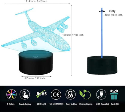 Airplane Night Light 3D Plane Illusion Lamp 7 Color Changing Touch Control with USB Cable LED Fighter Toy Table Desk Decor Lamps for Men Boys Kids Christmas Birthday Gifts