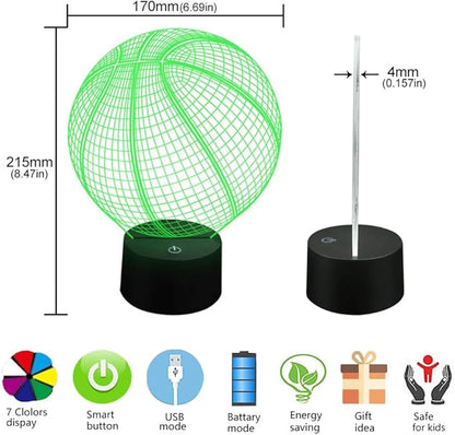 AZIMOM 3D Illusion Lamp Basketball Lamp Decor 16Colors Changing Basketball Shape Night Light Smart Touch Sensor Remote Control Bedside Lamps Home Decoration for Kids Boys & Girls Women Birthday Gifts
