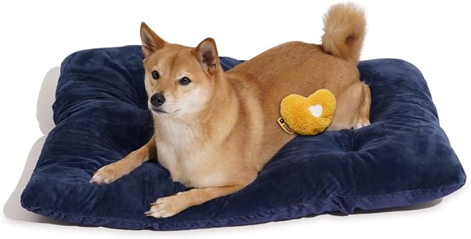 FUNNY FUZZY 2 in 1 Dog Bed Crate Pad Mat, Washable Reversible Pet Floor Mats,Fluffy Kennel Pad for Small Large Sized Dog,Indoor Cats,Sleeping Mattress,35.4" × 22.8", Midnight Blue-Mewly Pet