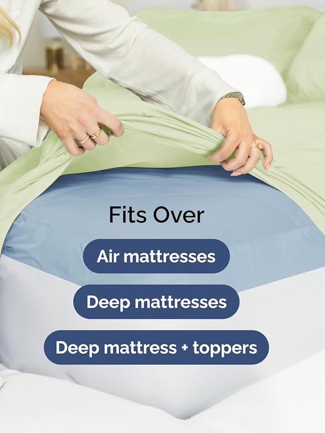 Extra Deep Cal King Sheet Set - 6 Piece Breathable and Cooling Sheets - Hotel Luxury Bed Sheets Set - Easy Fit - Soft, Wrinkle Free and Comfy Sheets Set - Light Sage Sheet Set with Extra Deep Pockets