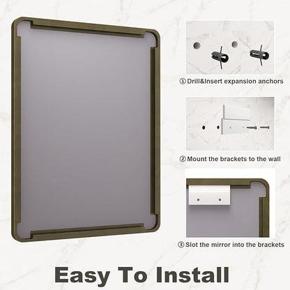 48x30 Bronze Framed Bathroom Mirror, Rectangle Brushed Bronze Metal Vanity Mirror, Bronze Modern Mirror for Wall, Tempered Glass, Anti-Rust, Shatterproof (Horizontal/Vertical)