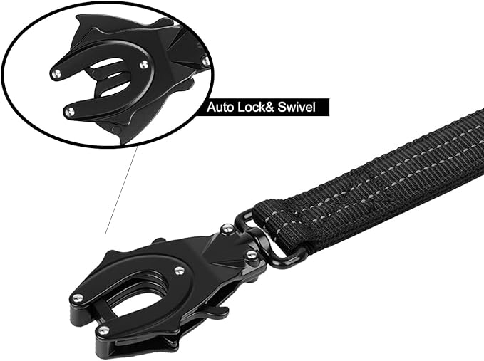 ICEFANG Tactical Dog Leash,K9 Training Walking Bungee Lead with 2 Control Handle,Heavy Duty Quick Release Metal Clasp,Hands Free D-Ring for Medium Large Dogs (4ft,Reflective Black)-Mewly Pet
