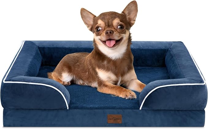 Comfort Expression Small Dog Beds Waterproof Orthopedic Foam Dog Sofa Beds for Small Dogs Comfy Pet Bed with Washable Removable Cover & Non-Slip Bottom(X-Small,Navy Blue)-Mewly Pet