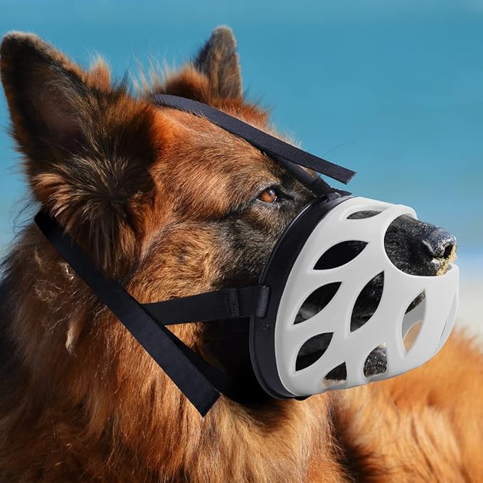 Dog Muzzle, Breathable Basket Muzzles for Small, Medium, Large and X-Large Dogs, Prevent Barking, Biting, Chewing Dog Mouth Cover Gray-Mewly Pet