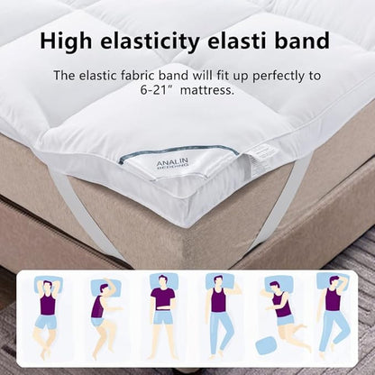 Mattress Pad Twin Size - Breathable Comfort Mattress Cover, Quilted Fitted Mattress Topper with Anchor Bands Fits 8-21 Inch Mattress, Soft Fluffy Pillow Top