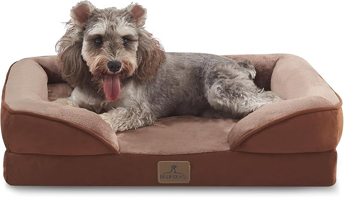 Bedfolks Orthopedic Dog Bed, Waterproof Dog Sofa Bed for Small Dogs & Cats, Egg Foam Pet Couch Bed with Removable Washable Cover and Nonslip Bottom, Brown-Mewly Pet