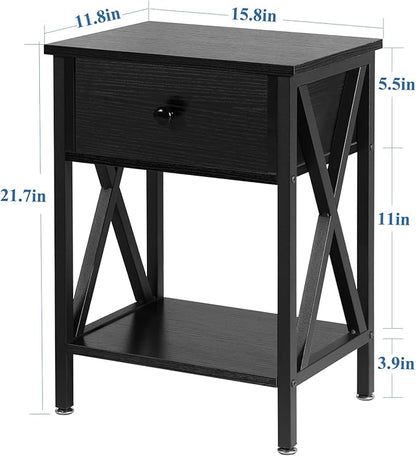 VECELO Nightstands, Modern End Side Tables,Night Stand with Drawer &Storage Shelf for Bedroom Living Room Office Lounge, 2, Black