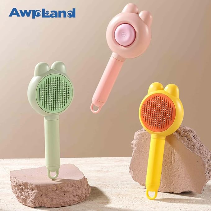 Cat Brush for Short or Long Haired Cats Dogs Rabbits, Cute Dog Brush with Release Button for Massage and Removes Loose Fur-Mewly Pet